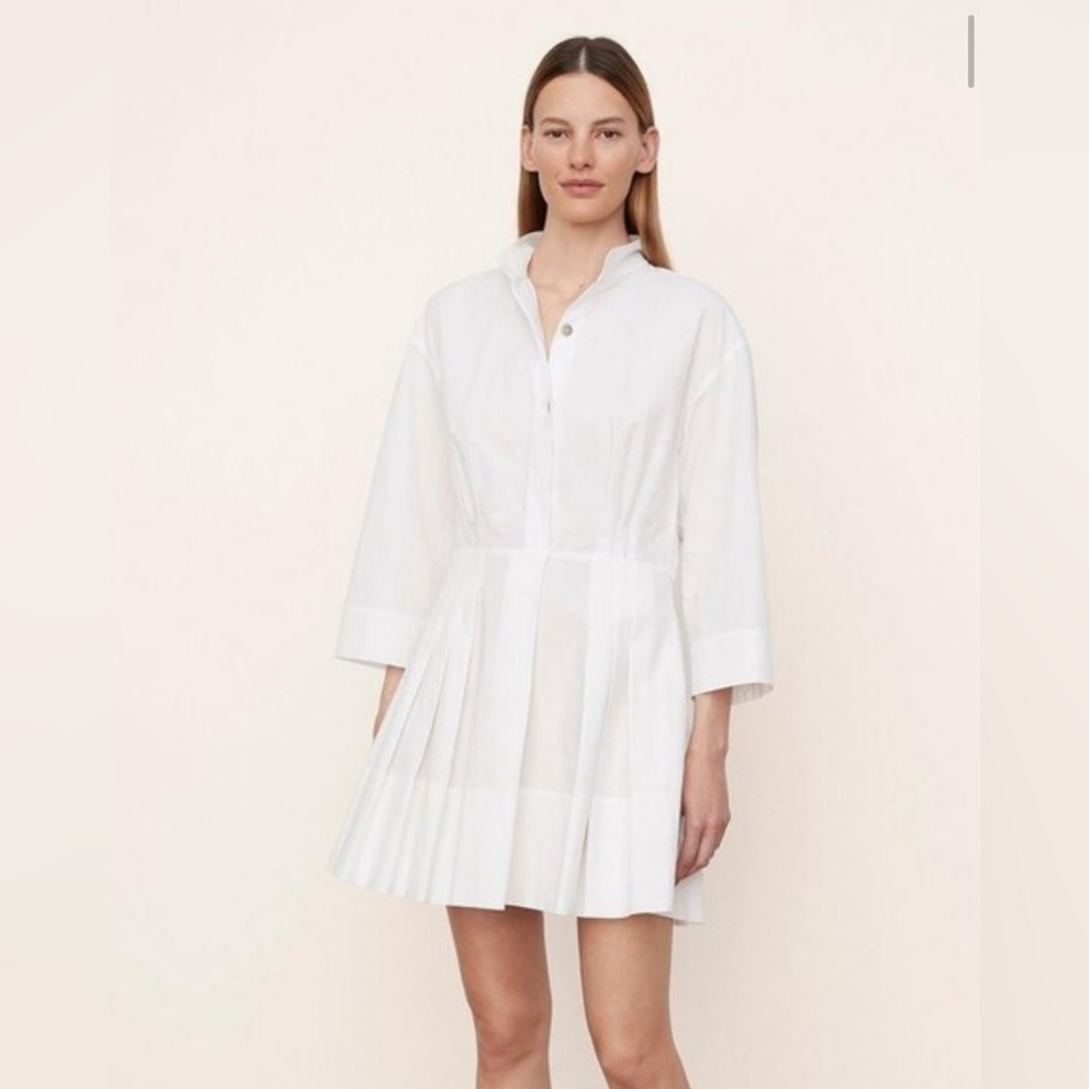 NWT Vince Fitted Band Collar White Mini Dress Sz L with Pockets